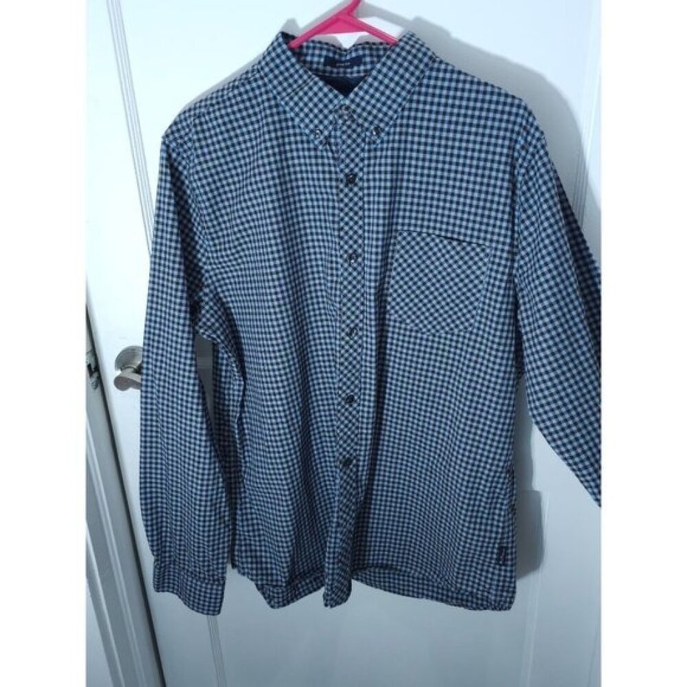 Ben Sherman Men's Blue & Brown Gingham Stretch Long Sleeve Button-Up Shirt